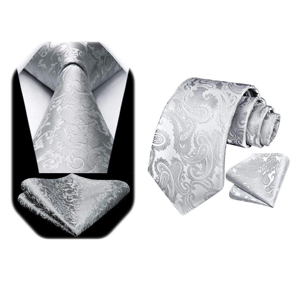 5435 Paisley Silver Ties Solid Tie Handkerchief 's Necktie & Pocket Square